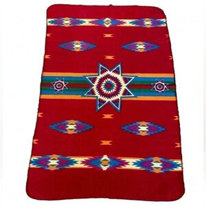 ST LABRE INDIAN SCHOOL Lap Blanket Throw Southwestern Red Multicolor Star Fleece